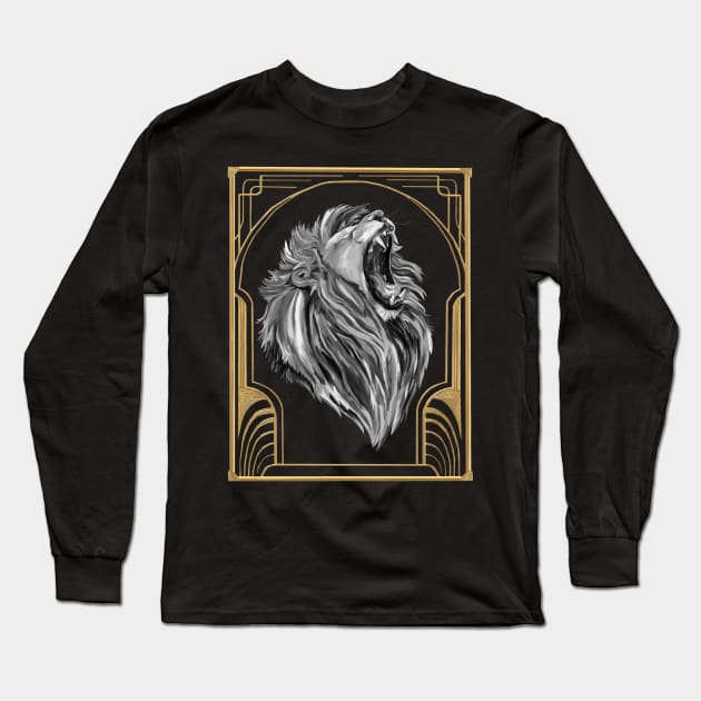 Deco Art 20's Roaring Lion Long Sleeve T-Shirt by Art by Deborah Camp